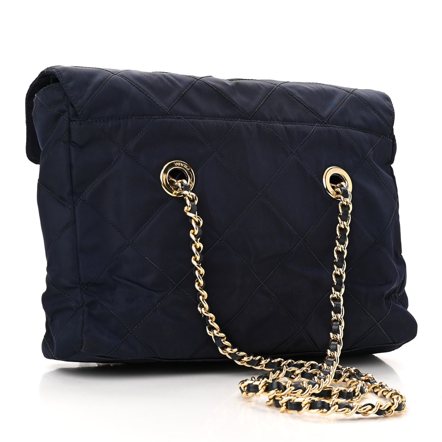 Nylon Tessuto Impuntu Quilted Flap Shoulder Bag Blue