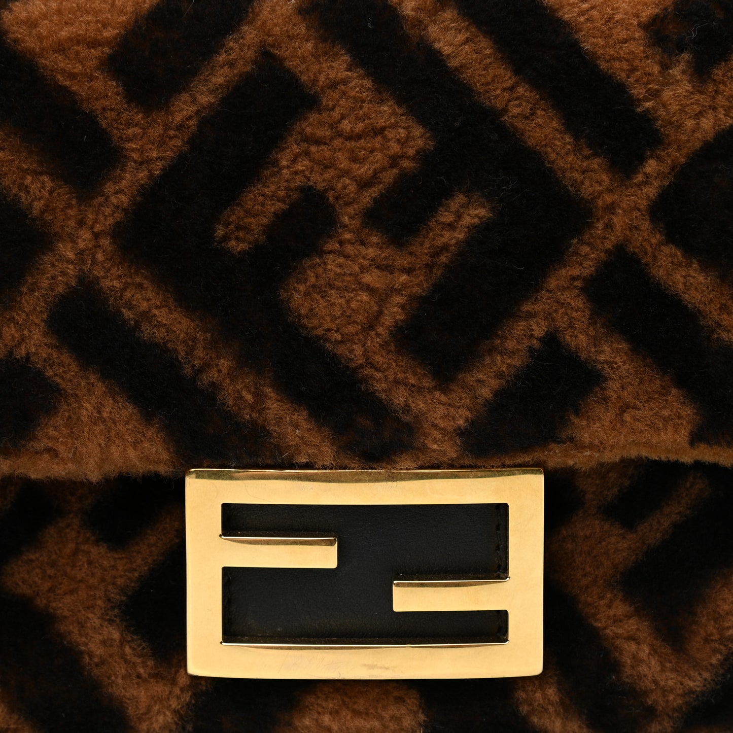 Shearling Vitello Dolce Macro FF 1974 Mini Baguette Tobacco Black