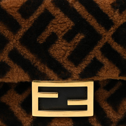 Fendi Shearling Vitello Dolce Macro FF 1974 Mini Baguette Tobacco Black 8 of 10