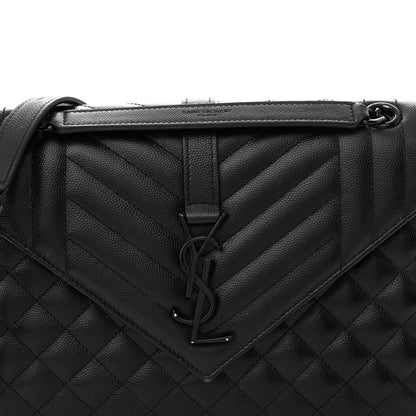 Saint Laurent Grain De Poudre Textured Mixed Matelasse Triquilt Medium Monogram Monochrome Satchel Black 7 of 13