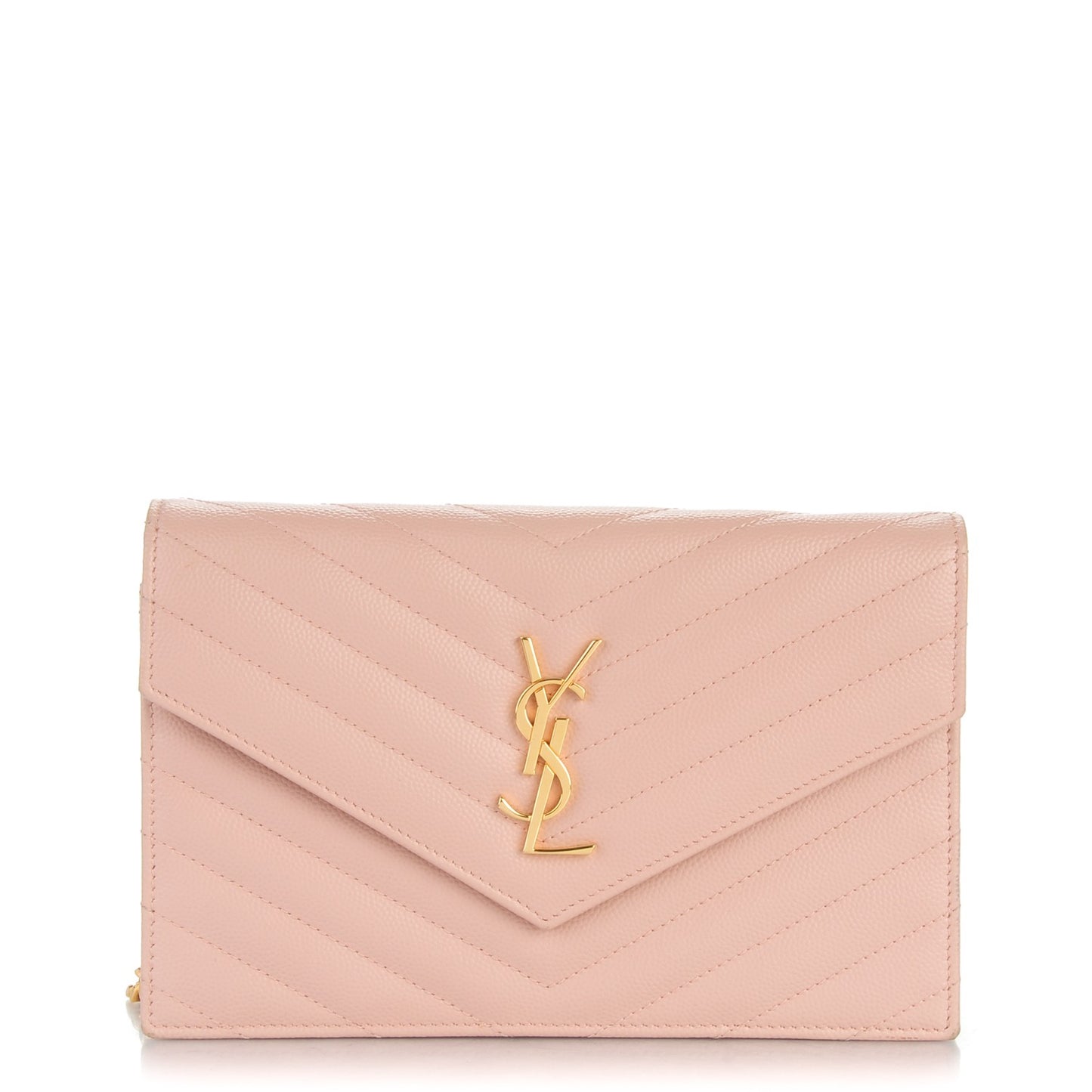 Grain De Poudre Matelasse Chevron Monogram Envelope Chain Wallet Pale Pink