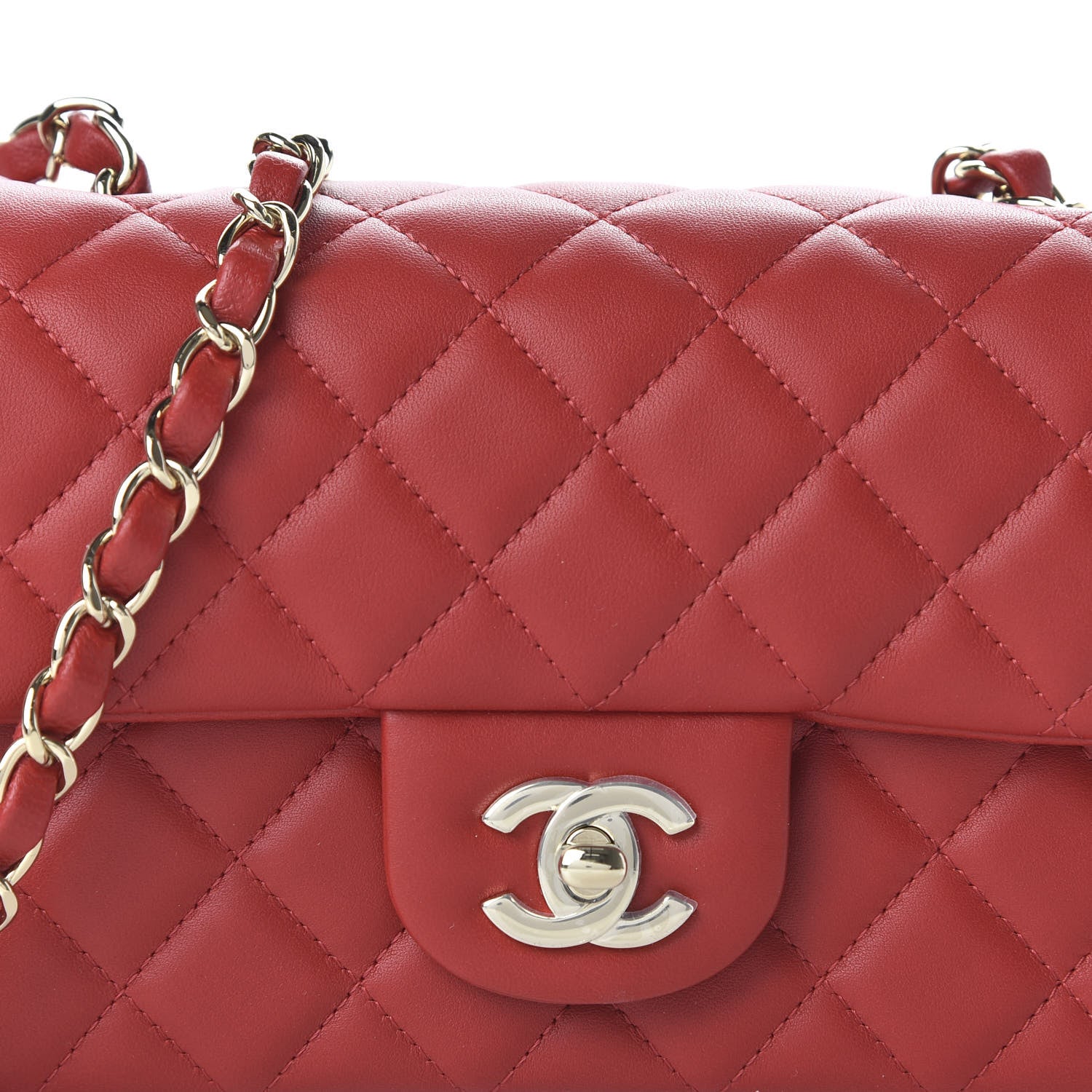 Chanel Lambskin Quilted Mini Rectangular Flap Red 10 of 11