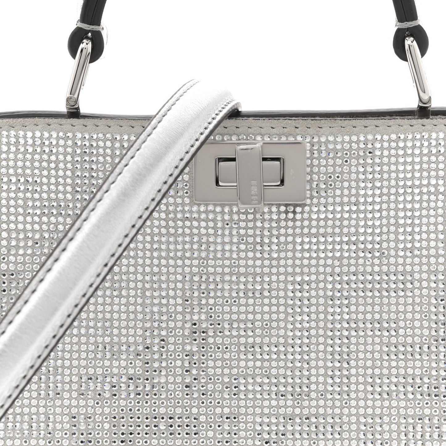 Crystal Vitello Laminato FF Petite Peekaboo I SEE U Satchel Crystal Argento