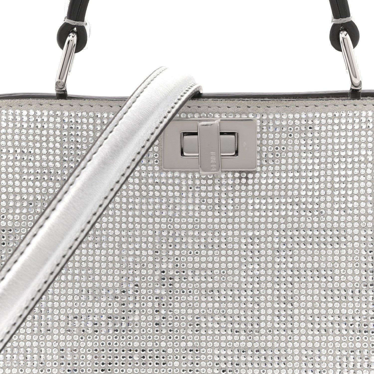 Fendi Crystal Vitello Laminato FF Petite Peekaboo I SEE U Satchel Crystal Argento 8 of 10
