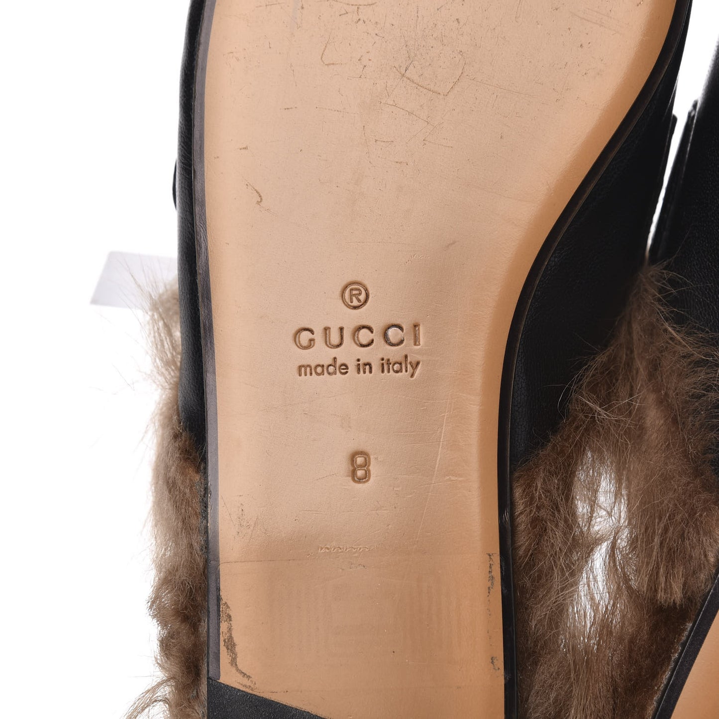 Goatskin Fur Web GG Skull Embroidered Mens Princetown Slippers 8 Black