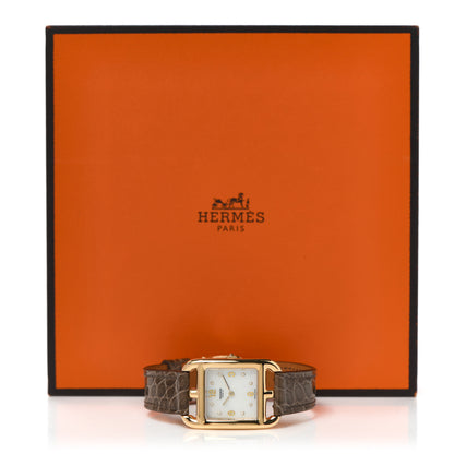 Hermes 18K Yellow Gold Alligator Diamond Mother of Pearl 23mm Cape Cod Quartz Watch Gris Elephant 5 of 5