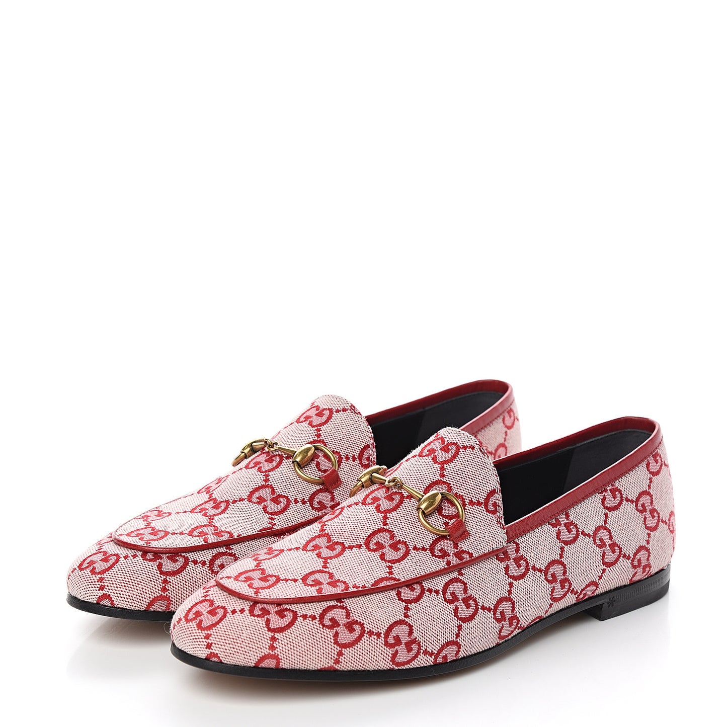 Canvas GG Monogram Horsebit Womens Jordaan Loafers 36.5 Gardenia Hibiscus Red