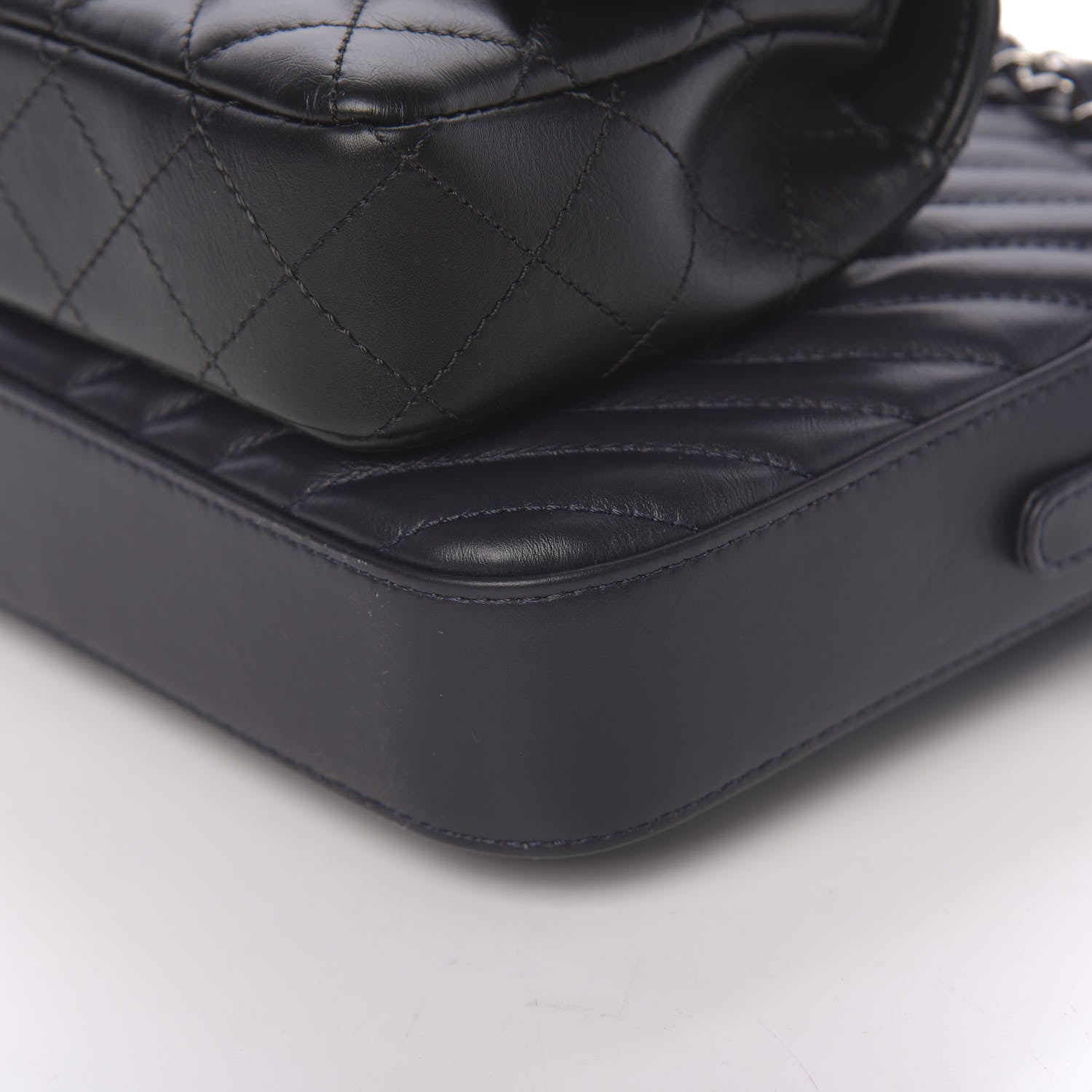 Chanel Calfskin Chevron Quilted Double Camera Bag With Flap Black 14 of 17