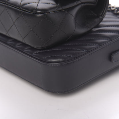 Chanel Calfskin Chevron Quilted Double Camera Bag With Flap Black 14 of 17