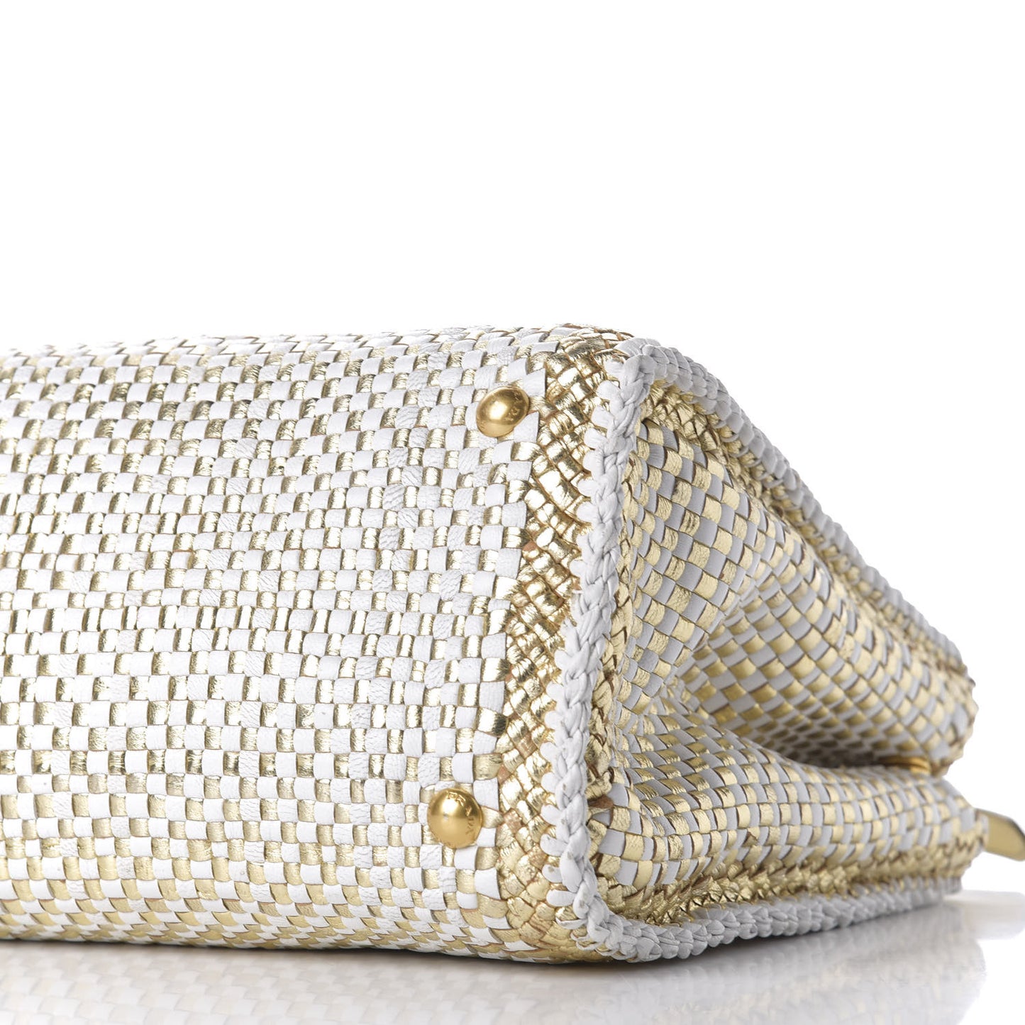 Goatskin Woven Small Tote White Gold