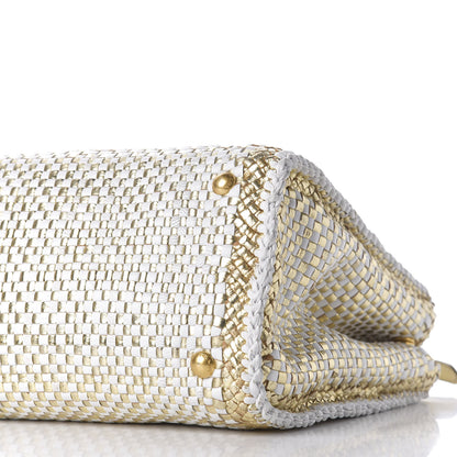 Prada Goatskin Woven Small Tote White Gold 8 of 9
