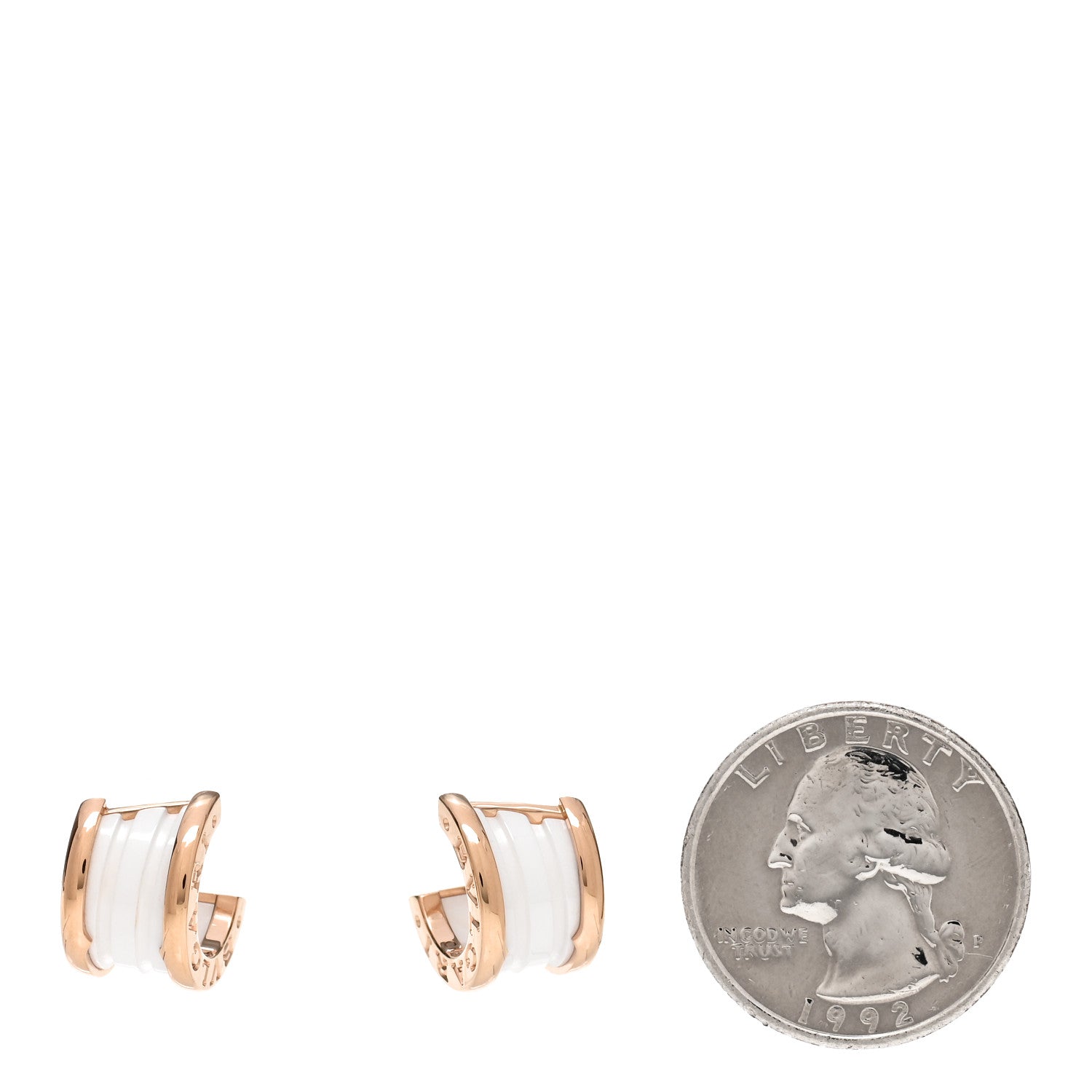 Bulgari 18K Rose Gold White Ceramic B.Zero1 Hoop Earrings 2 of 6