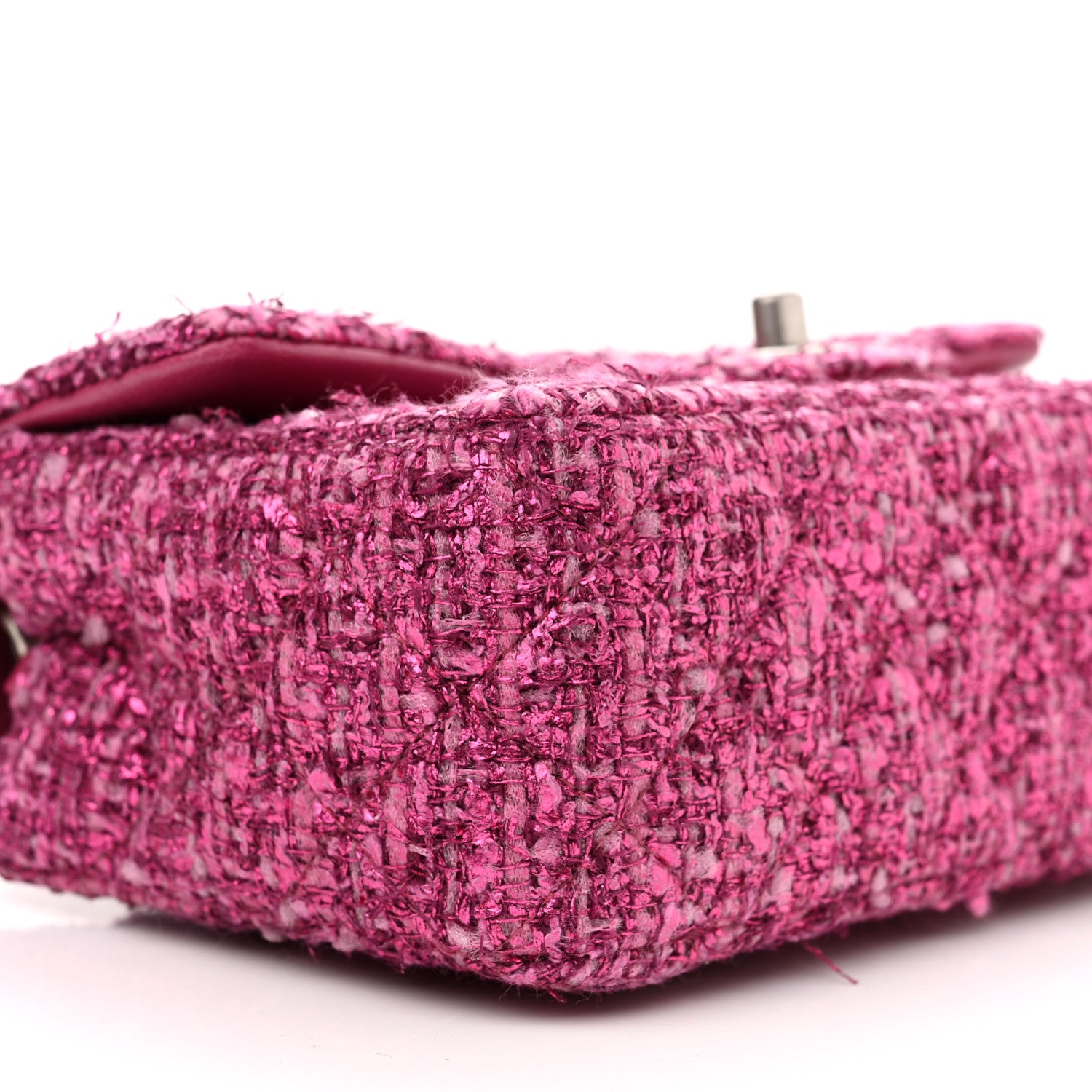 Chanel Metallic Tweed Quilted Mini Rectangular Flap Pink 10 of 13