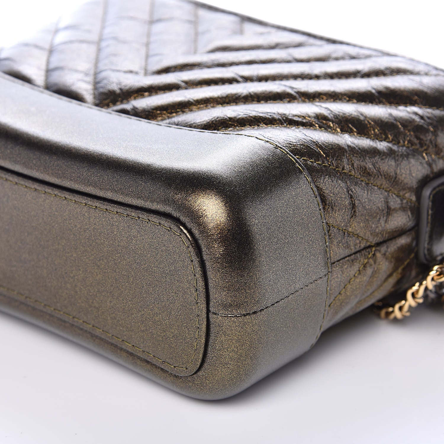 Chanel Metallic Calfskin Chevron Quilted Small Gabrielle Hobo Gold 7 of 12