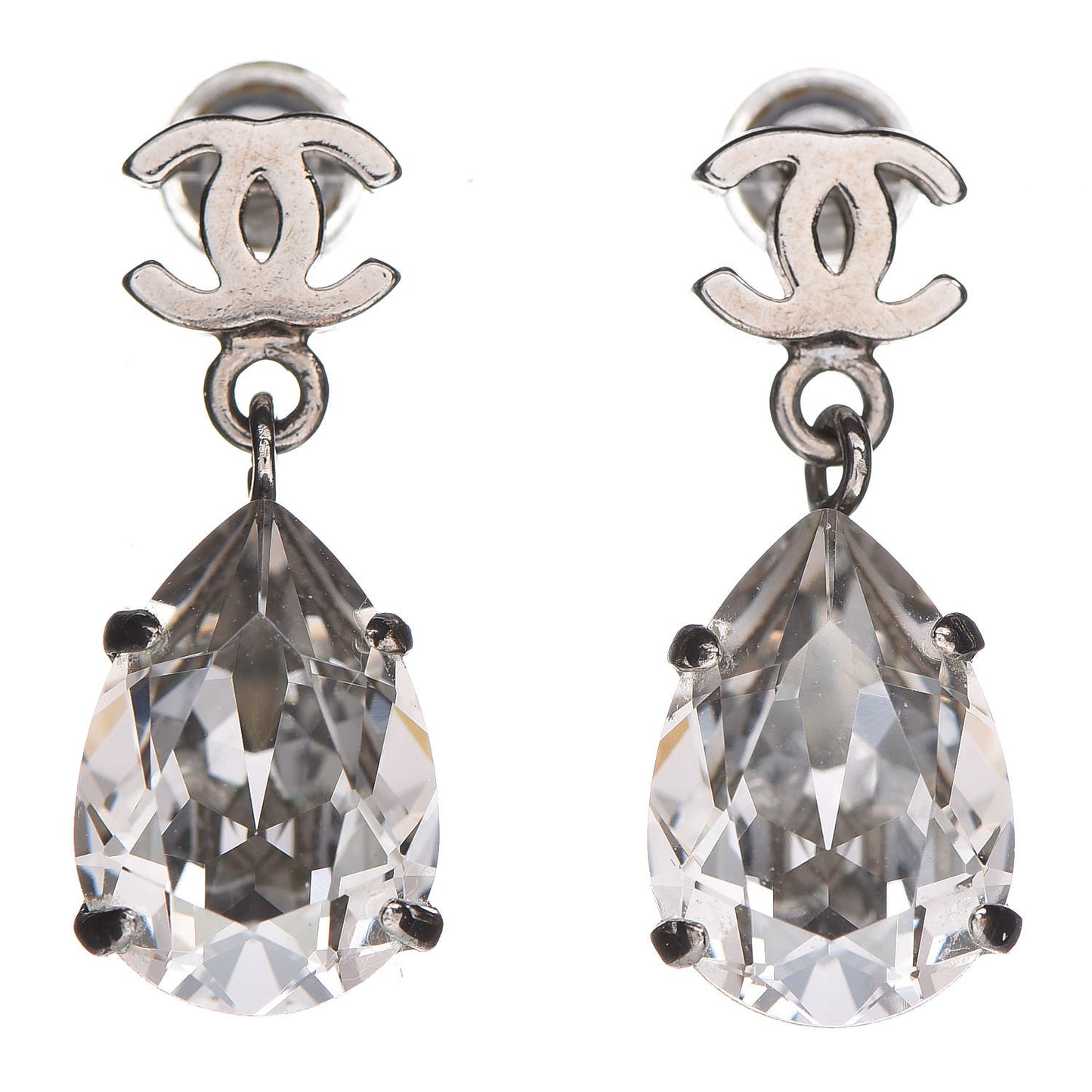 Crystal CC Tear Drop Earrings Silver