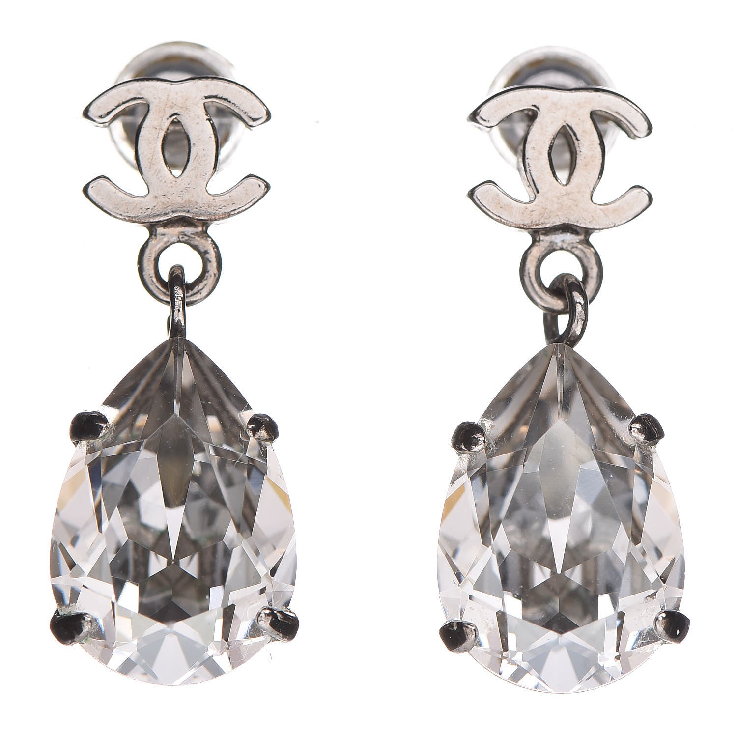 Chanel Crystal CC Tear Drop Earrings Silver 1 of 4
