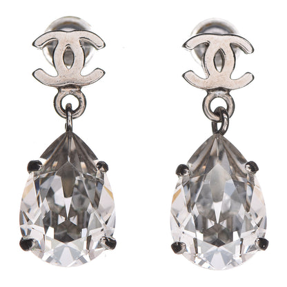 Chanel Crystal CC Tear Drop Earrings Silver 1 of 4