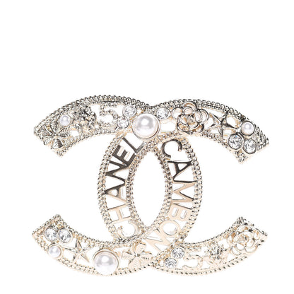 Chanel Crystal Pearl Charms CC Logo Brooch Gold 1 of 5