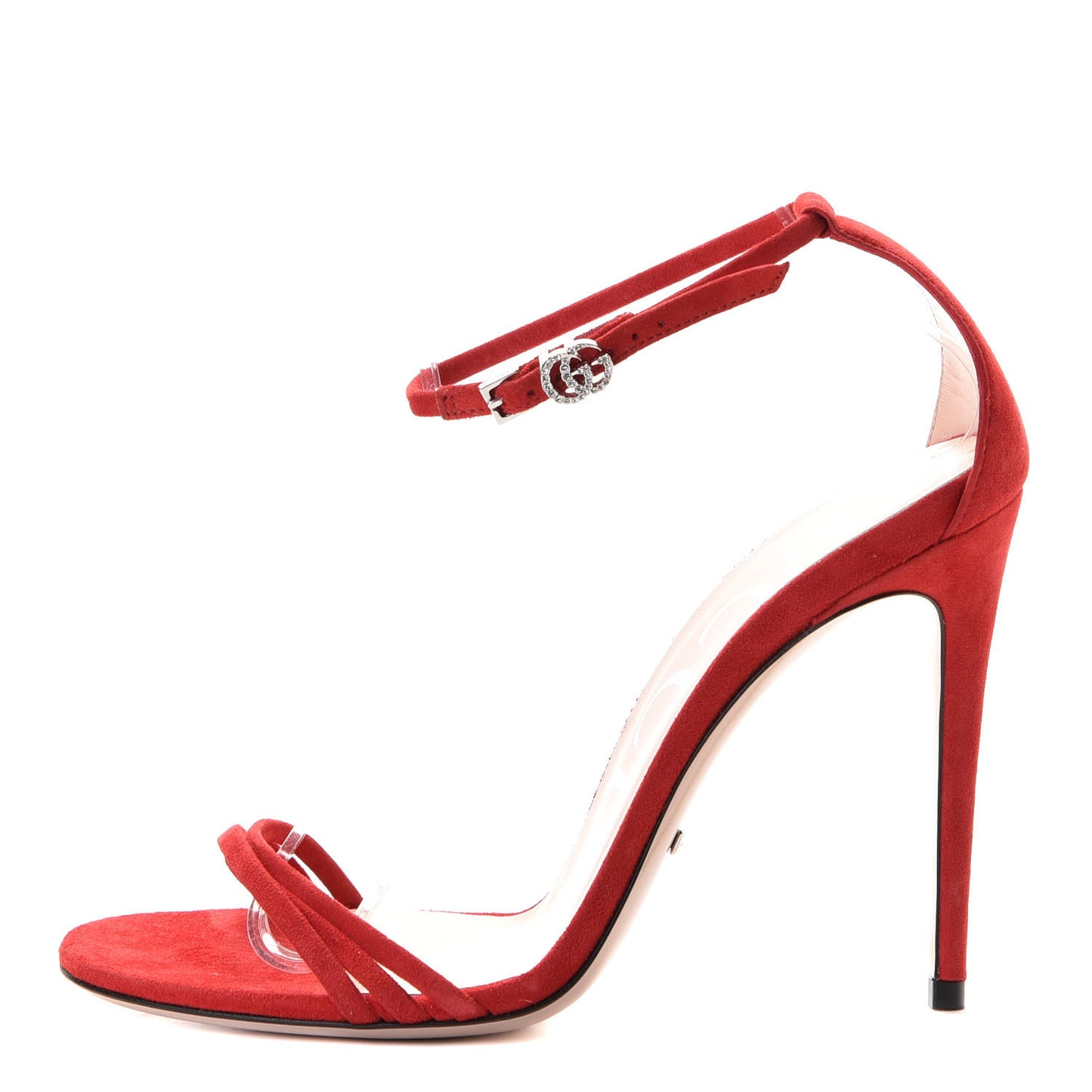 Kid Scamosciato GG Ankle Strap High Heel Sandals 37 Hibiscus Red