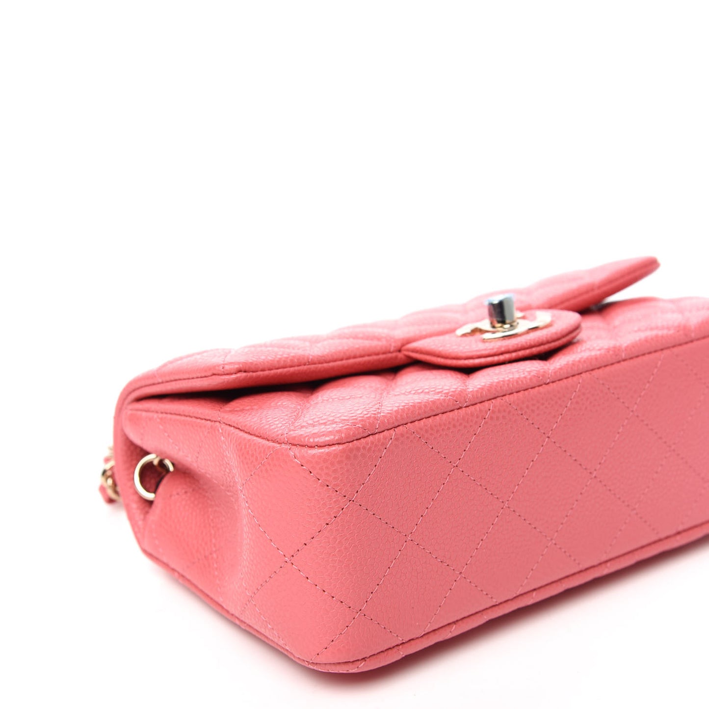 Iridescent Caviar Quilted Mini Rectangular Flap Dark Pink