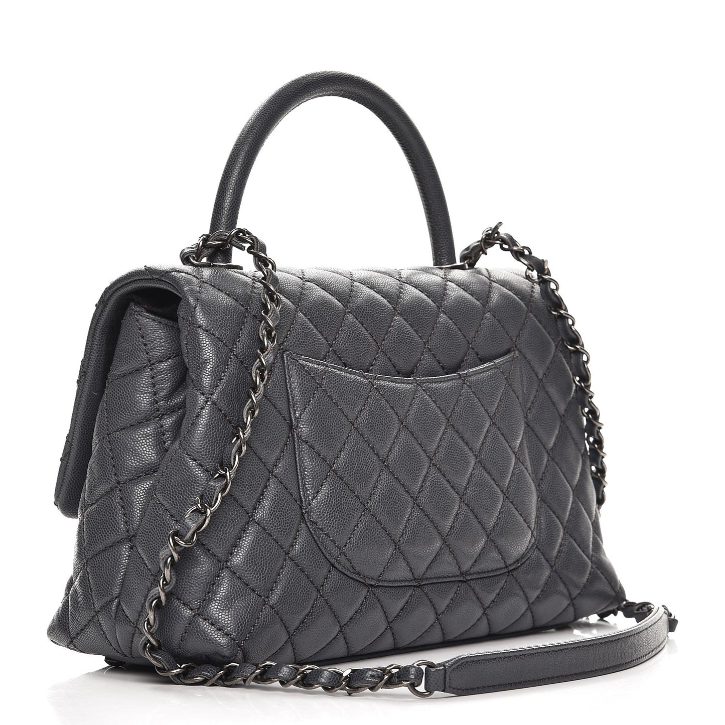 Caviar Quilted Small Coco Handle Flap Grey