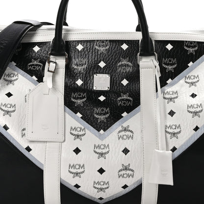 MCM Visetos Chevron Colorblock Ottomar Weekender Duffle Bag Black White 6 of 11