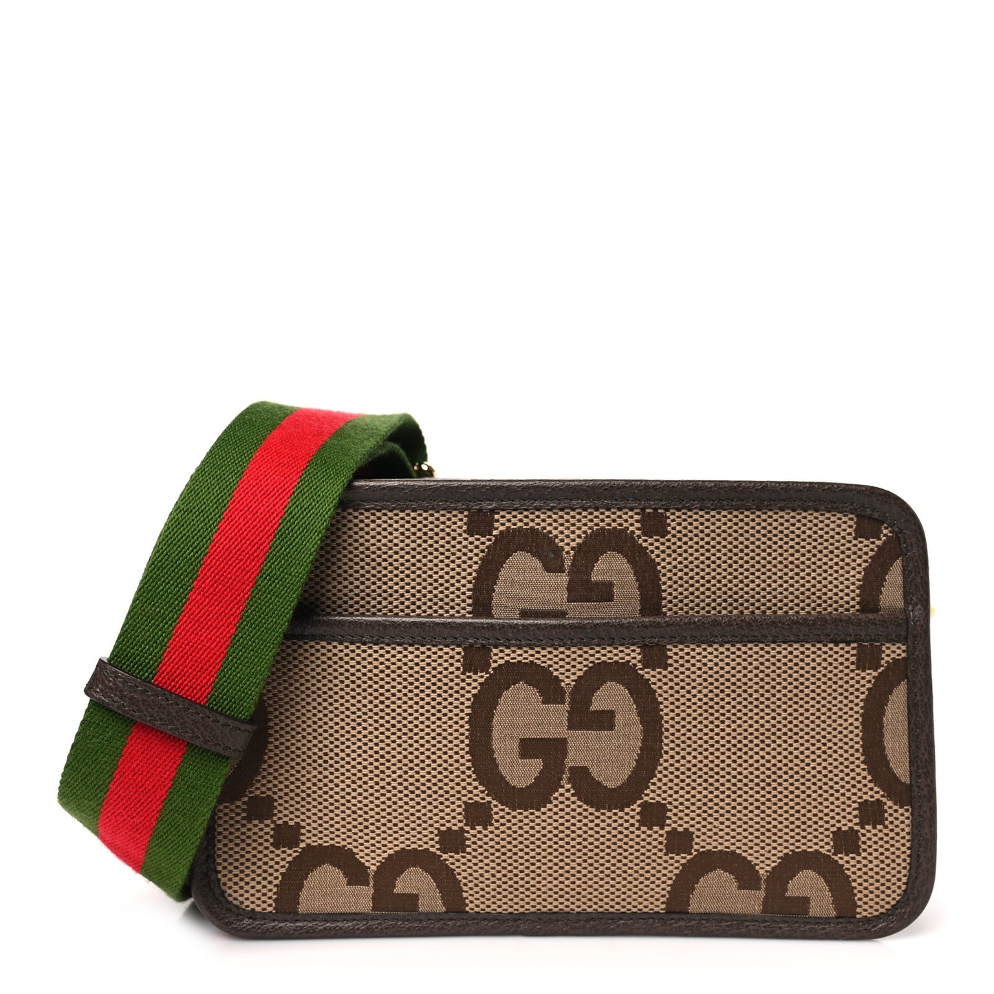 Monogram Jumbo GG Textured Dollar Calfskin Web Mini Crossbody Bag Camel Ebony New Acero