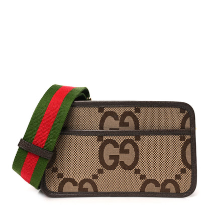 Gucci Monogram Jumbo GG Textured Dollar Calfskin Web Mini Crossbody Bag Camel Ebony New Acero 1 of 10