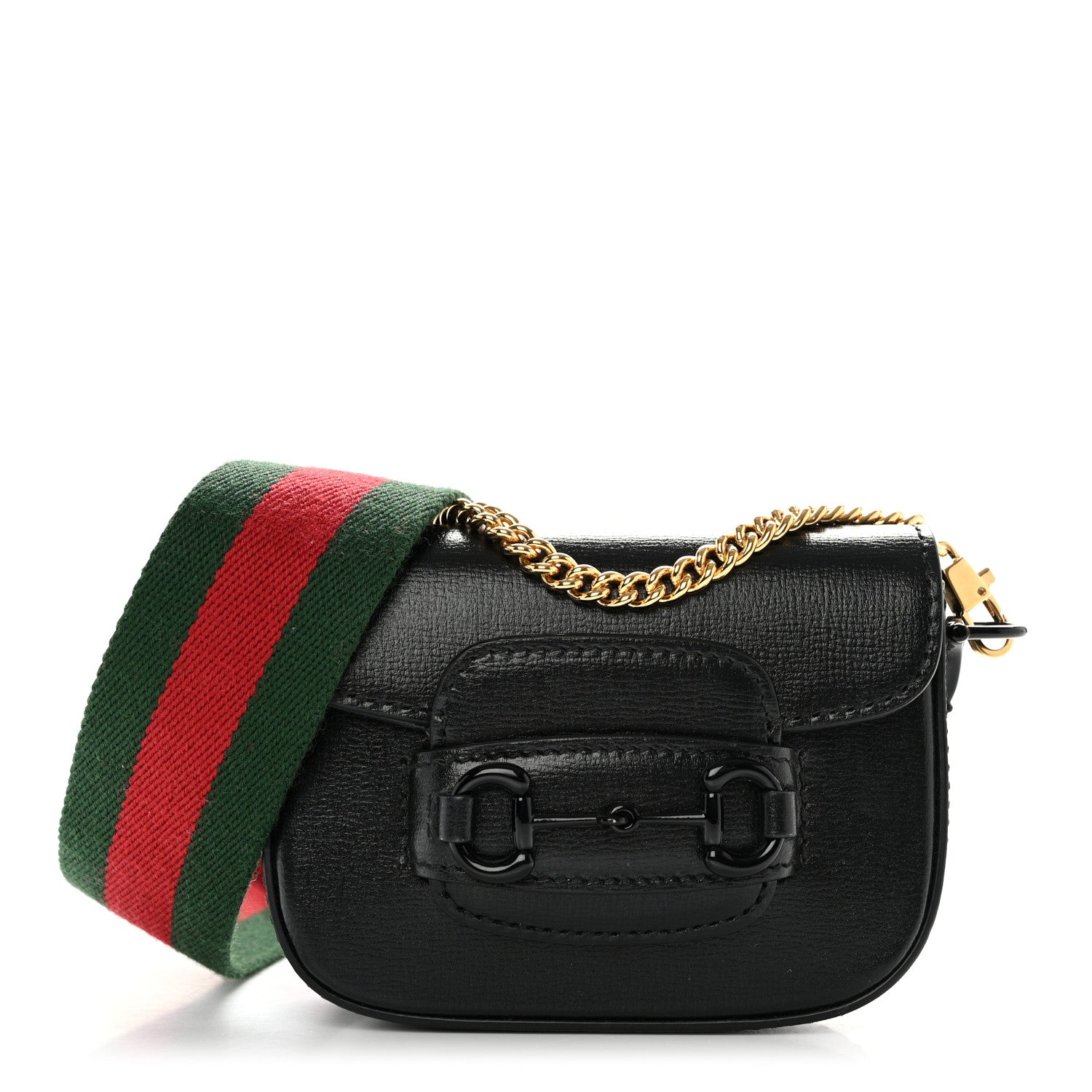 Gucci Azalea Calfskin Web Monochrome Horsebit 1955 Wallet On Strap Black 1 of 10
