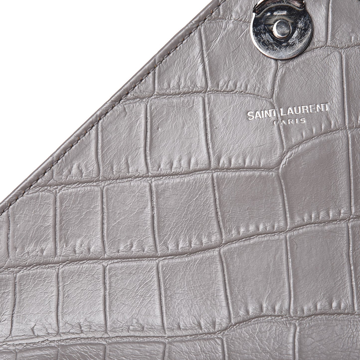 Calfskin Crocodile Embossed Medium College Monogram Satchel Gray