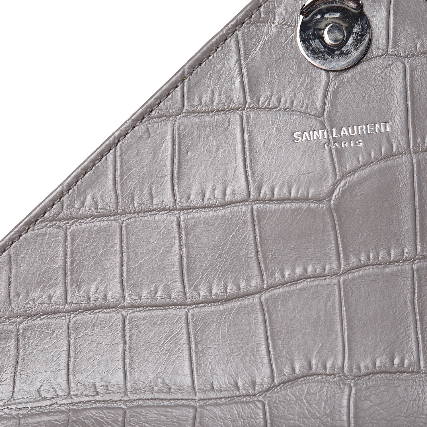 Saint Laurent Calfskin Crocodile Embossed Medium College Monogram Satchel Gray 12 of 15