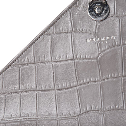 Saint Laurent Calfskin Crocodile Embossed Medium College Monogram Satchel Gray 12 of 15