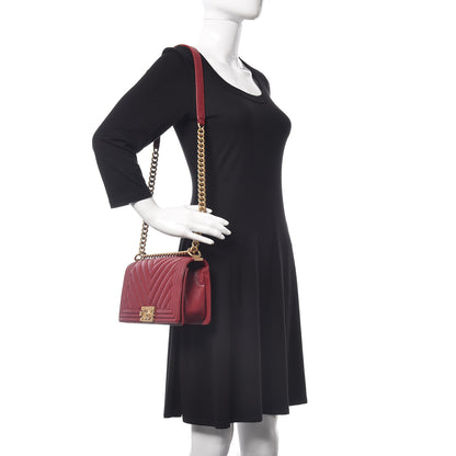 Chanel Caviar Chevron Quilted Medium Boy Flap Red 2 of 9