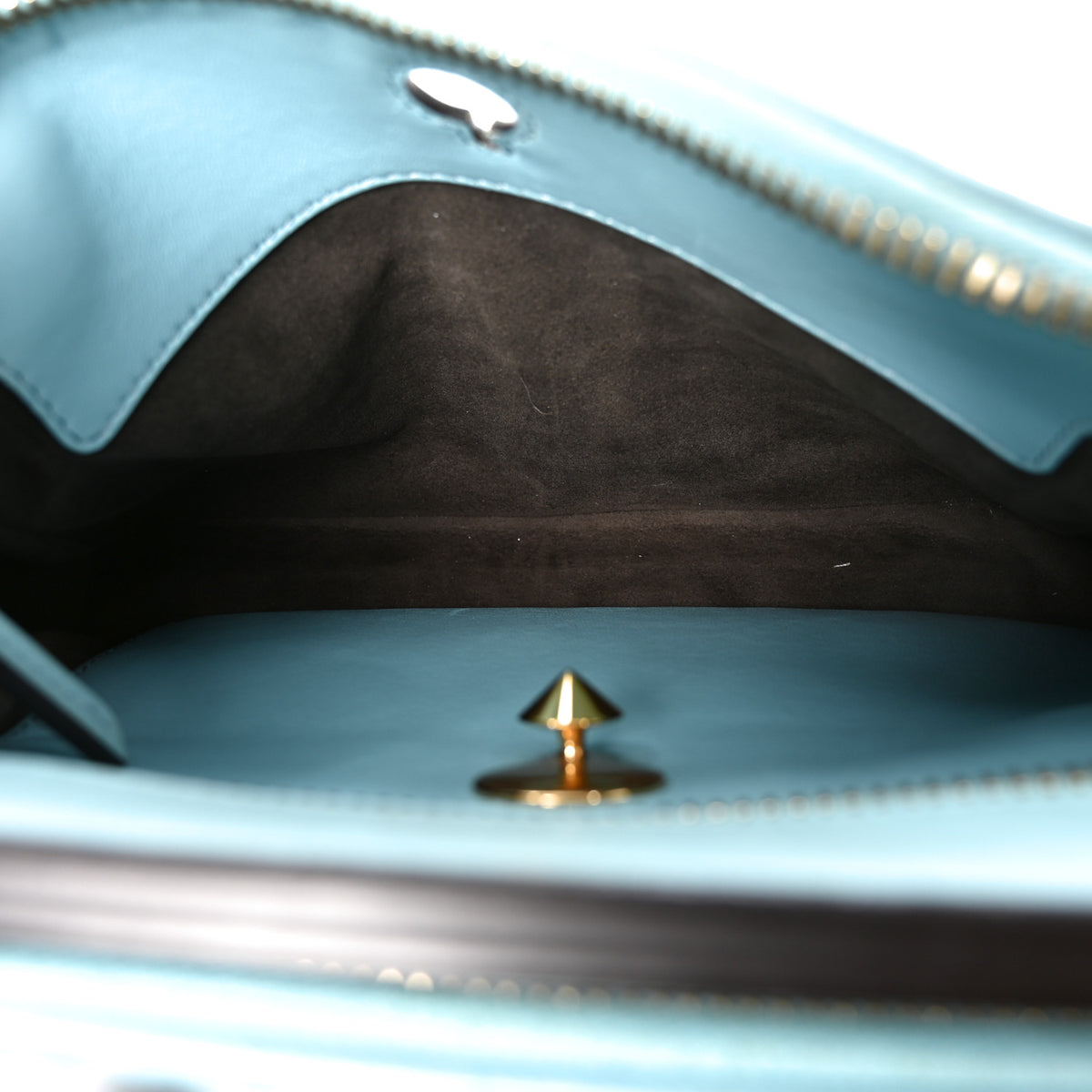 Shiny Nappa Trapuntata Small DotCom Click Top Handle Chain Satchel Light Blue