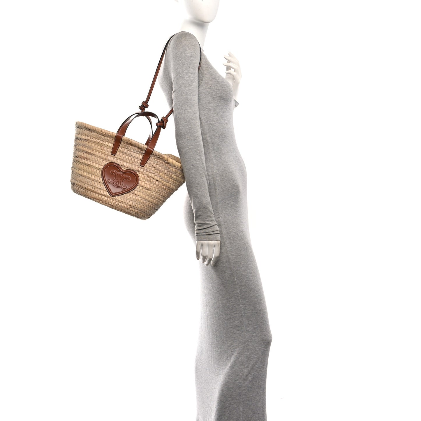 Raffia Calfskin Heart Triomphe Teen Panier Tan