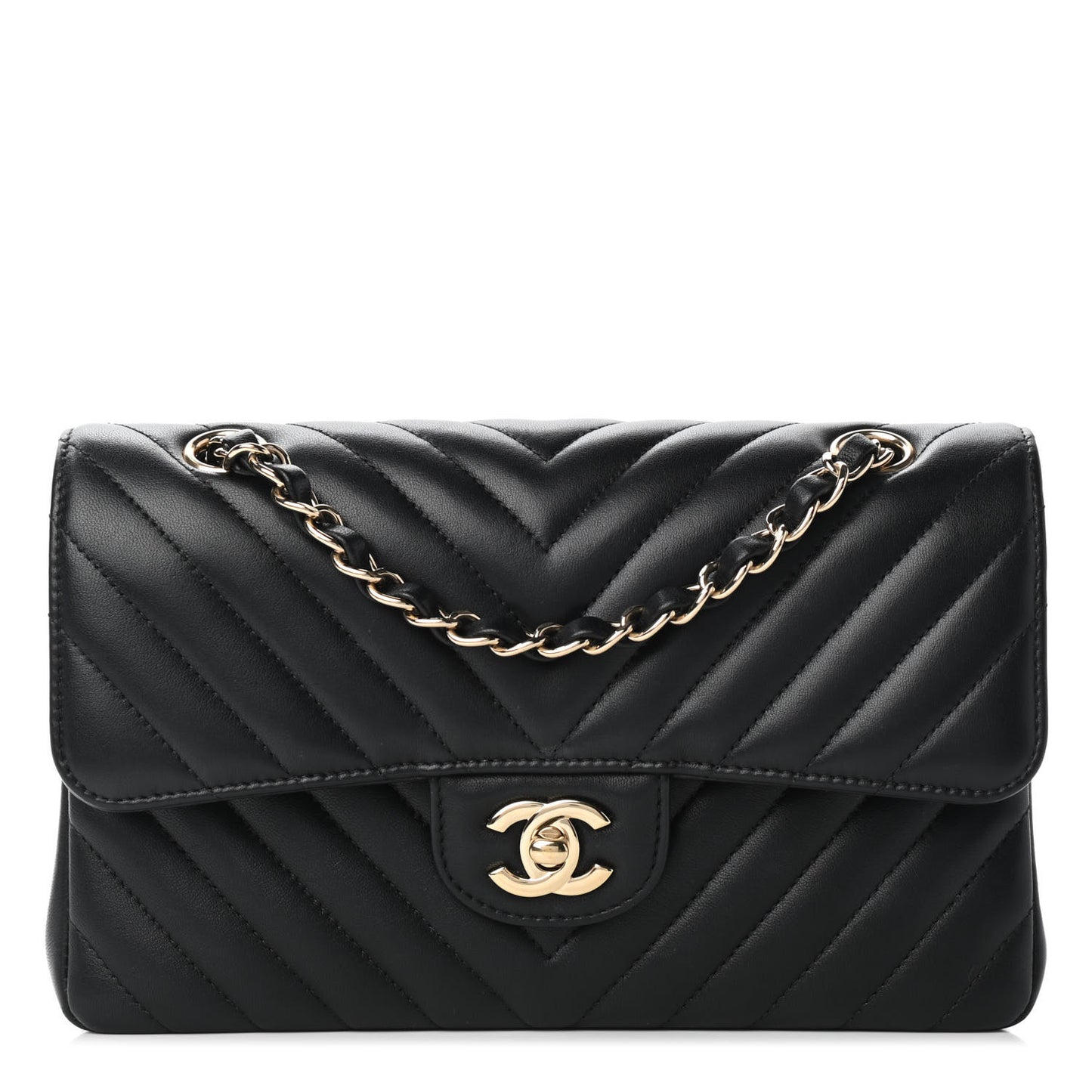 Lambskin Chevron Quilted Small Double Flap Black