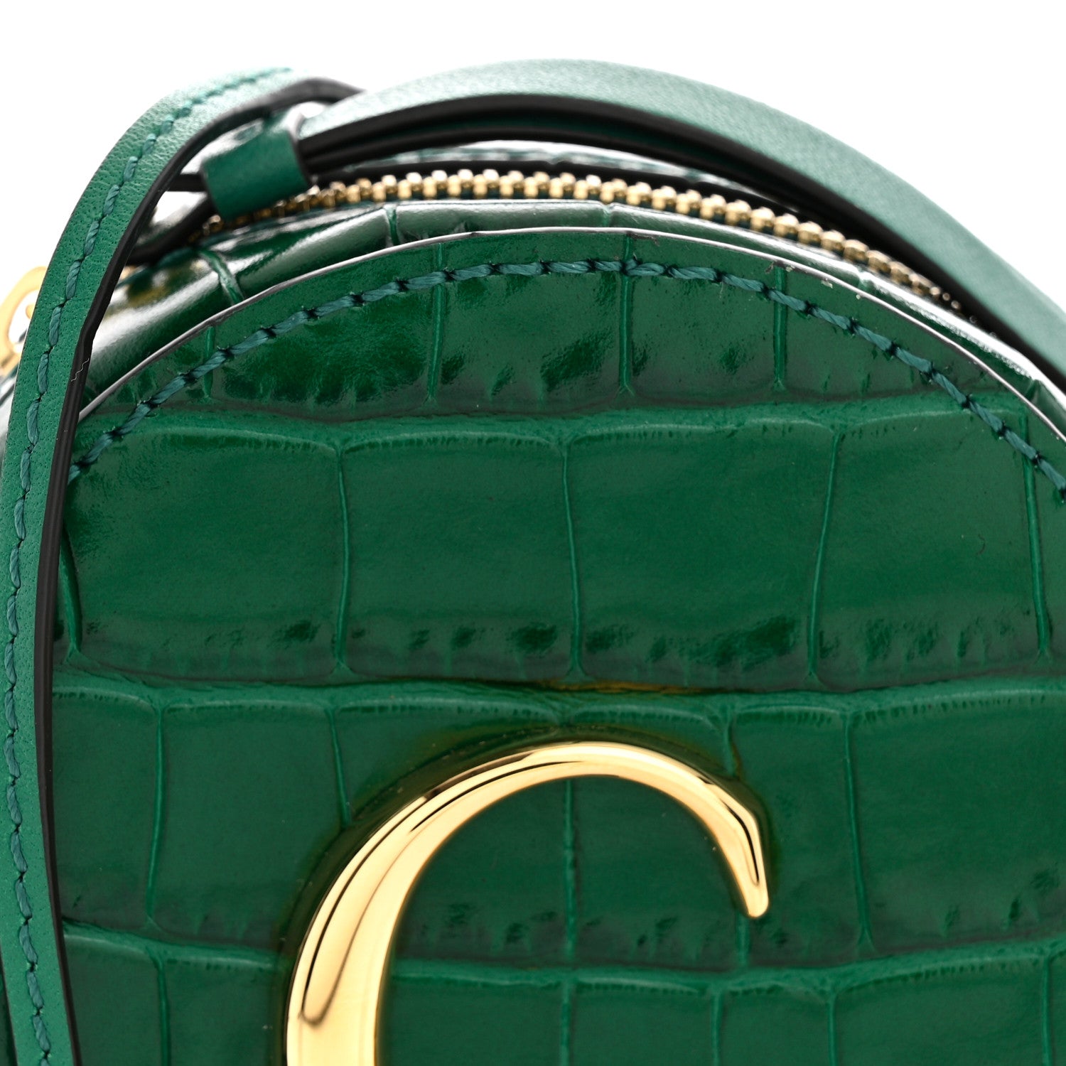Chloe Calfskin Crocodile Embossed Mini C Round Crossbody Woodsy Green 8 of 11
