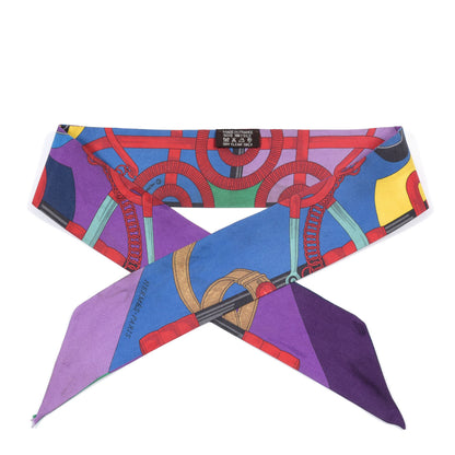 Hermes Silk Eperon d'Or Twilly Violet Jaune Vert 1 of 9