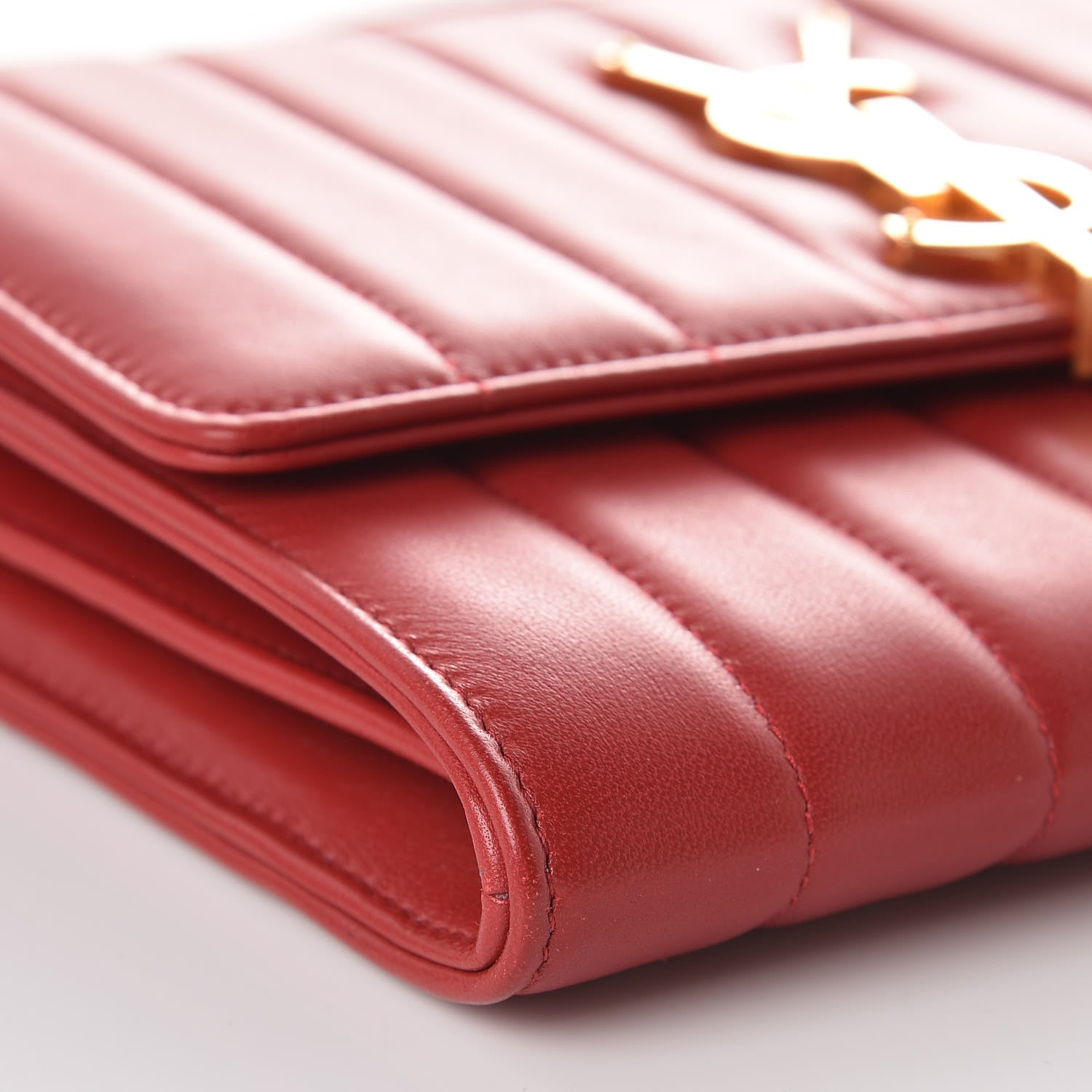 Saint Laurent Lambskin Matelasse Monogram Vicky Chain Wallet Rouge Eros 9 of 11