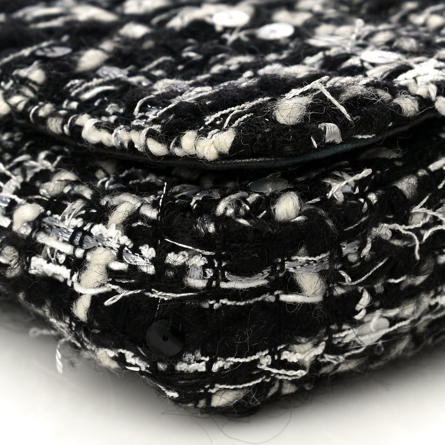 Sequin Tweed Single Flap Ecru Black
