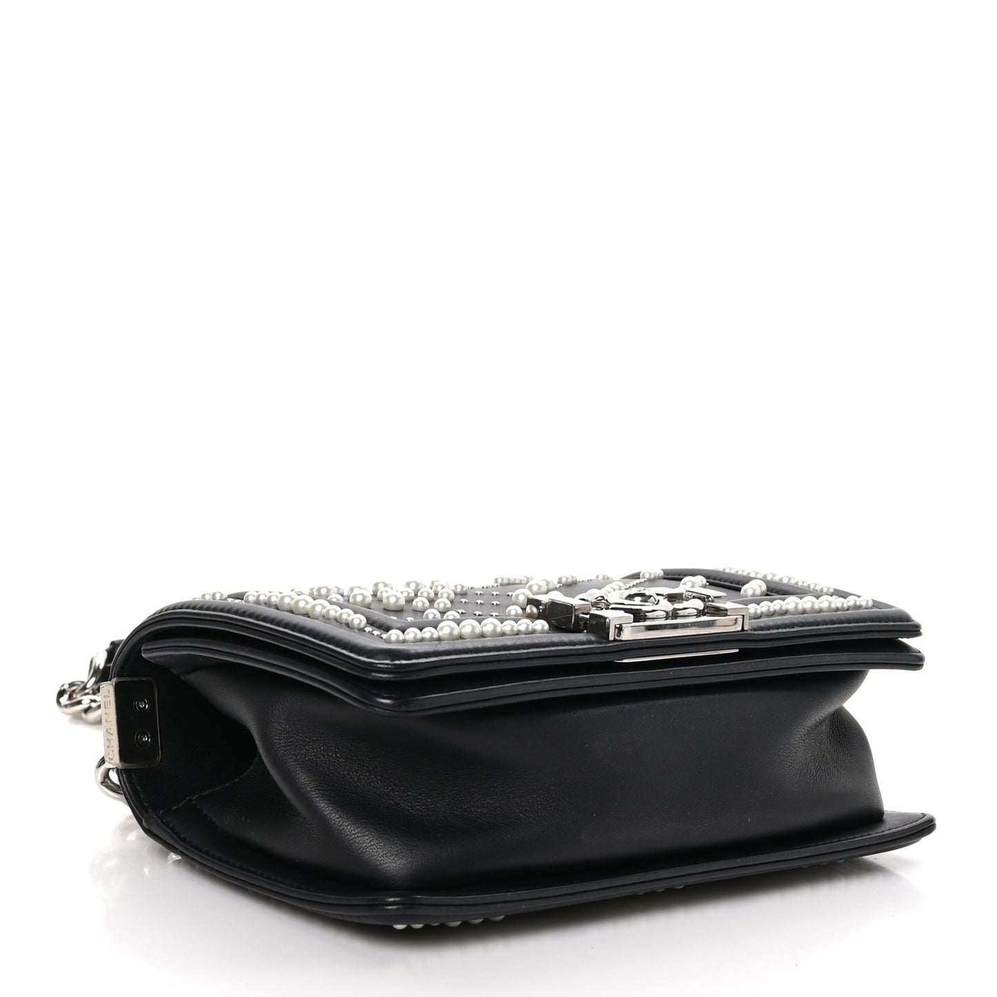 Calfskin Pearl Chevron Small Boy Flap Black