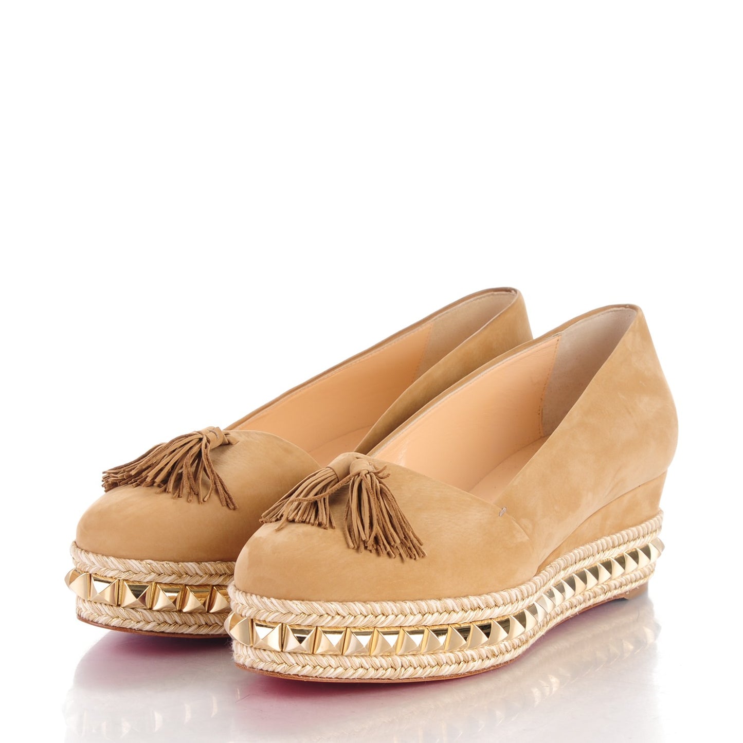 CHRISTIAN LOUBOUTIN Suede Carmel CA 70 Wedge Espadrilles 39 Noisette