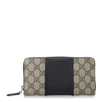 Gucci GG Supreme Monogram Selleria Calfskin Zip Around Wallet Beige Ebony Black 1 of 9