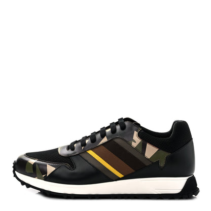 Fendi Calfskin Nylon Mens Camo Bugs Sneakers 9 Military Black Multicolor 1 of 11