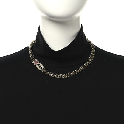Chanel Metal Lambskin Crystal I Heart CC Choker Necklace Gold Black 2 of 4
