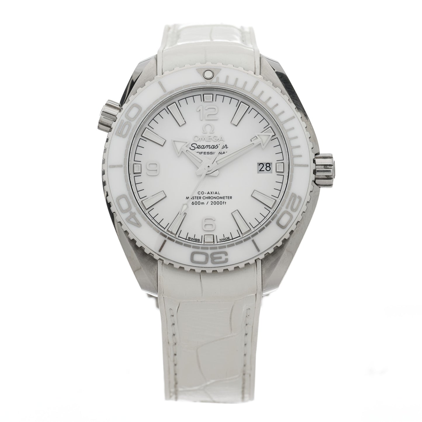 Stainless Steel Alligator 39.5mm Seamaster Planet Ocean Co-Axial Automatic Watch White 215.33.40.20.04.001