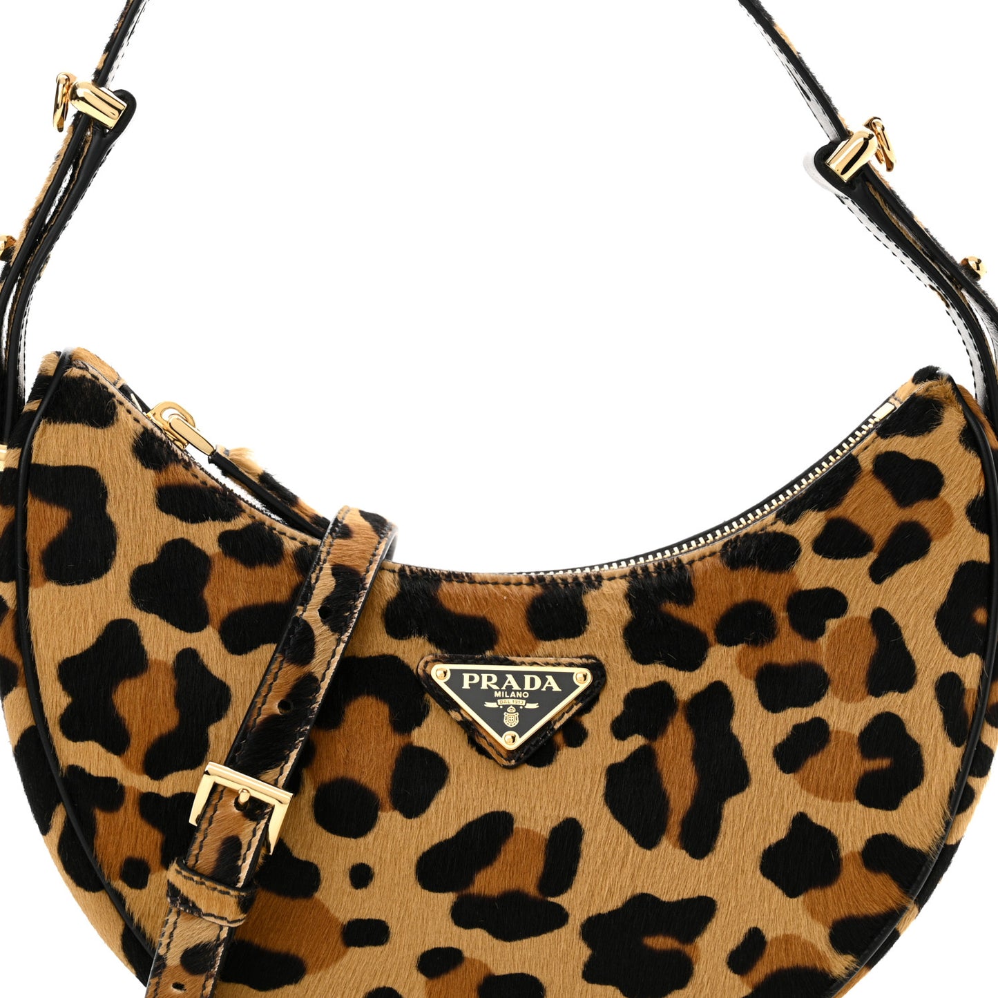 Calf Hair Leopard Print Arque Shoulder Bag Honey