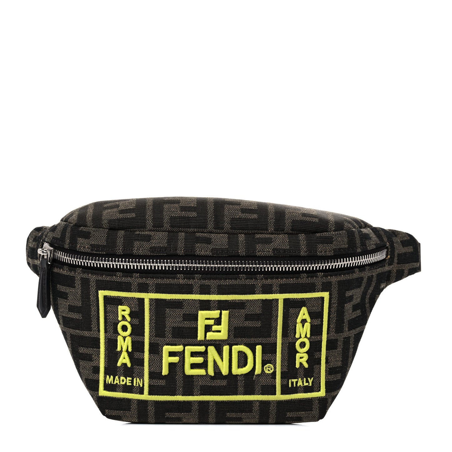 Fabric Jacquard FF 1974 Logo Threaded Edge Kids Belt Bag Tobacco Giallo Fluo
