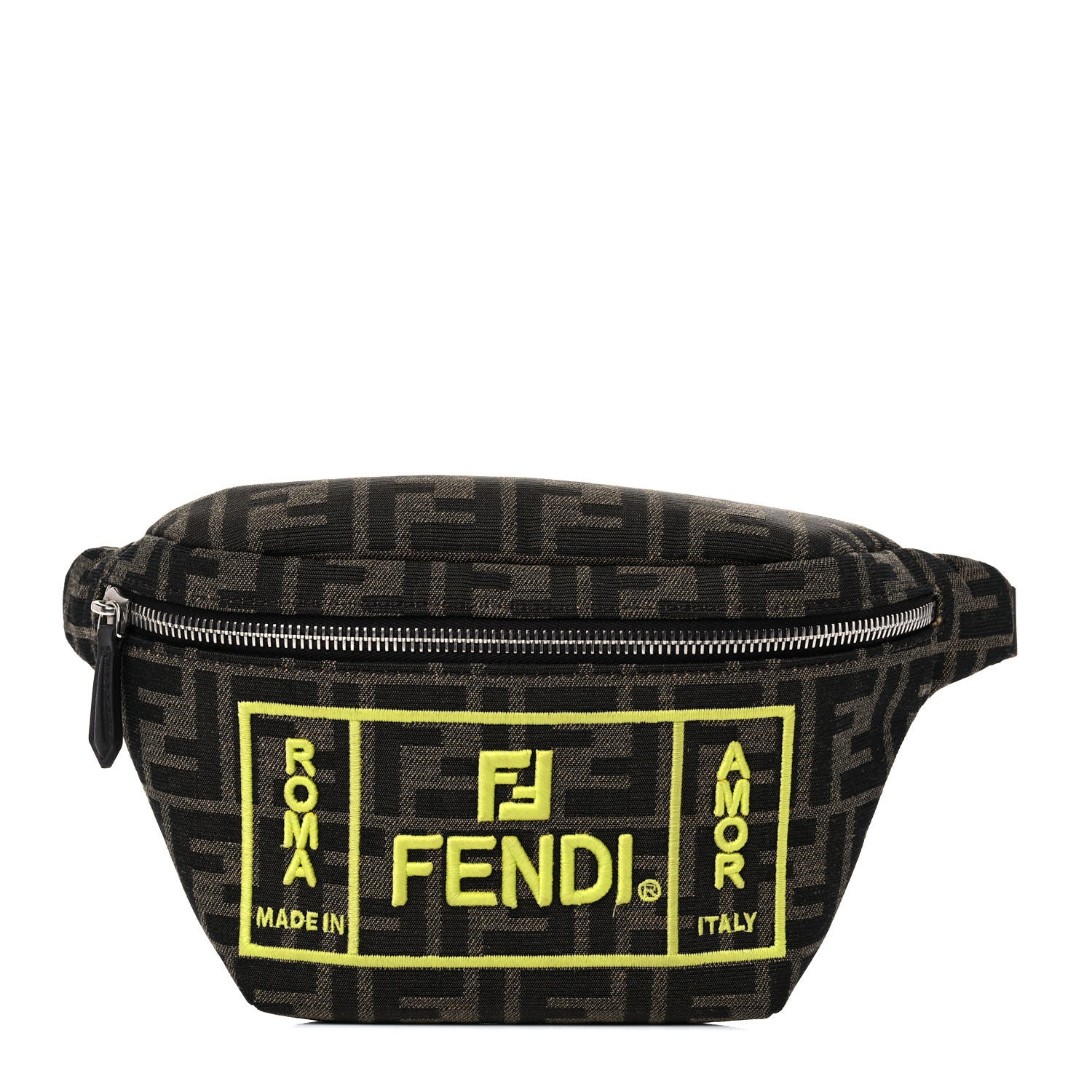 Fendi Fabric Jacquard FF 1974 Logo Threaded Edge Kids Belt Bag Tobacco Giallo Fluo 1 of 14
