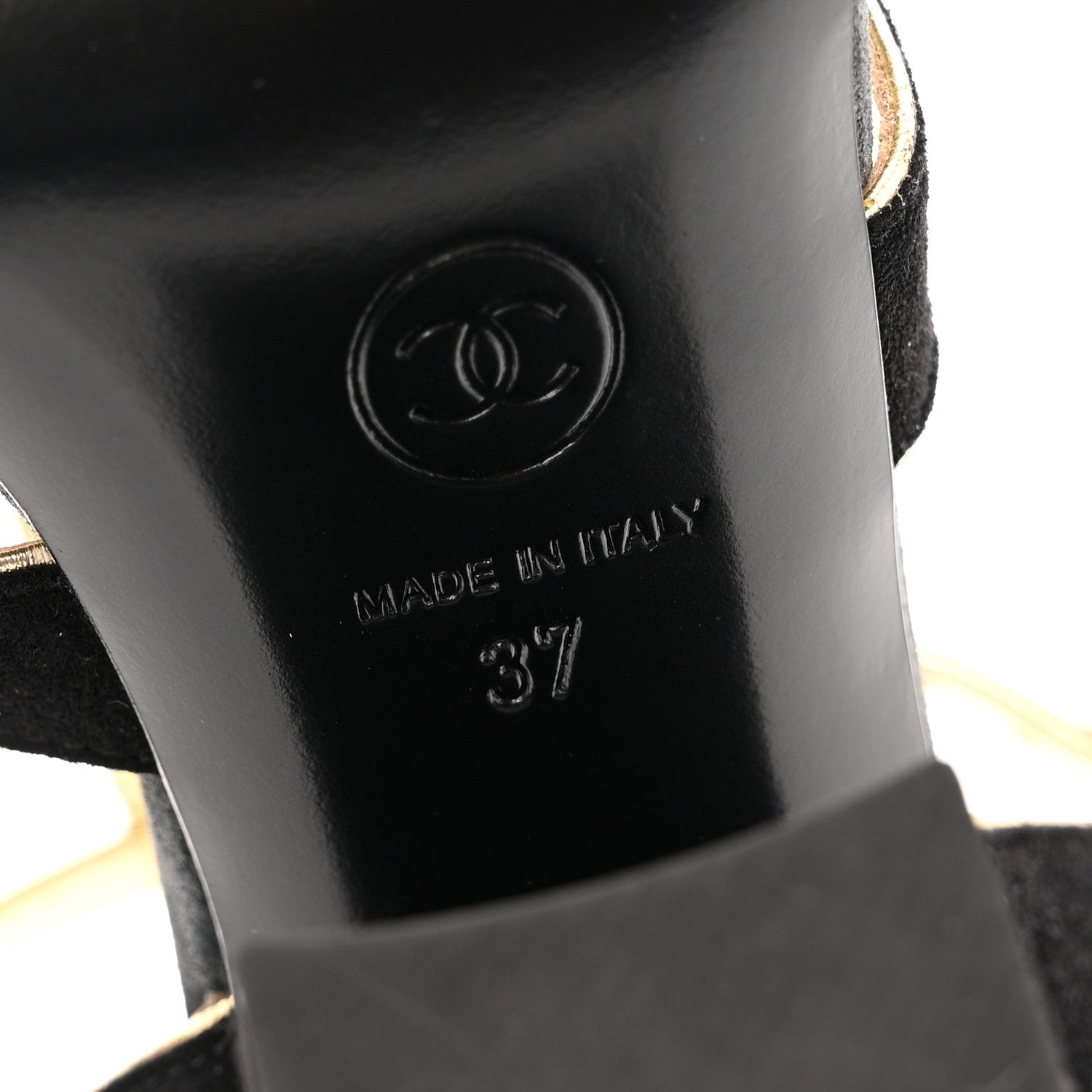 Chanel Suede Calfskin Peep Toe Ankle Strap Pumps 37 Black Grey 8 of 12